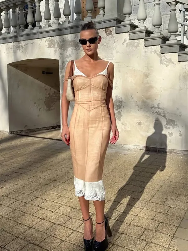Abito lungo da donna a pieghe patchwork sexy Slim Backless senza maniche Split Empire Abiti femminili 2026 Summer Beach Party Lady Robe — image 9