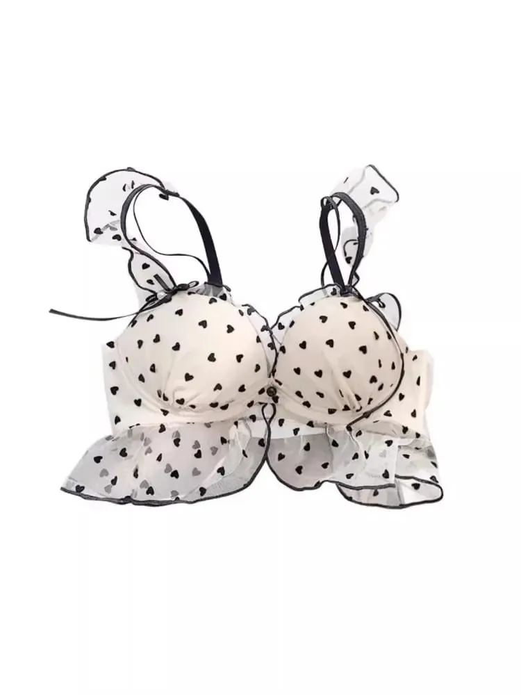Japanese Mesh No-wire lace Underwear set Women's small breasts gather sexy pure desire sweet bra cute bra Panty SET TUSHY — image 6