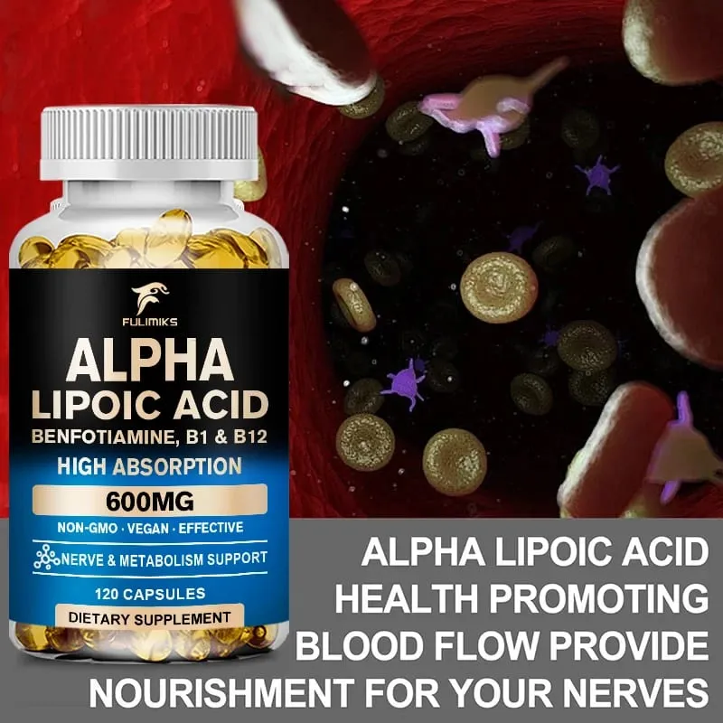 Alpha Lipoic Acid Capsules with Vitamin B12 for Energy Support Heart Health Neuropathy Relief Dietary Supplemen Non-GMO — image 5