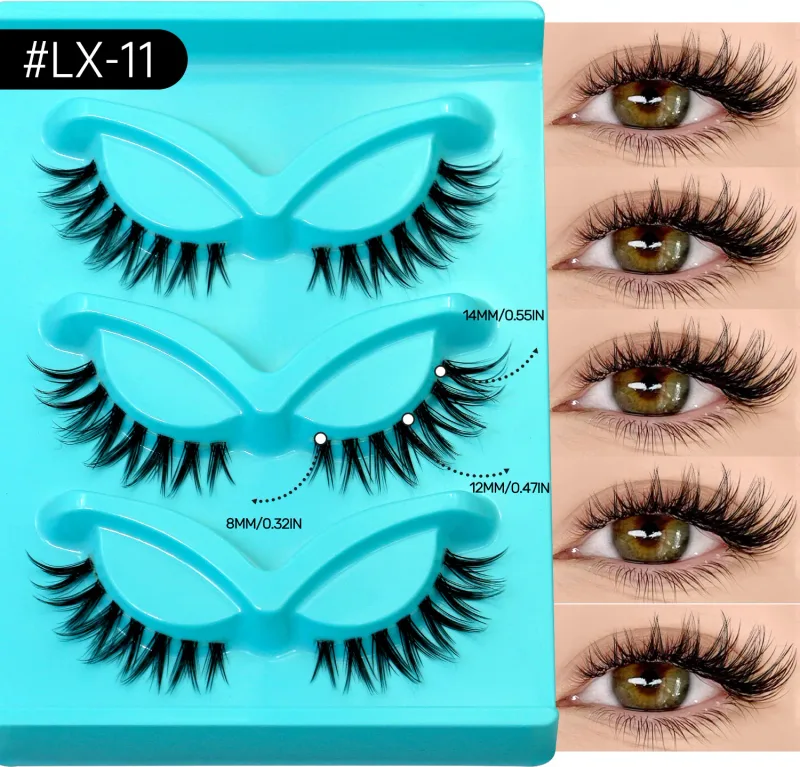 3pairs Manga Lashes Natural Cat Eye Eyelashes Clear Band False Eyelashes Natural Look Fake Lashes Strips Makeup