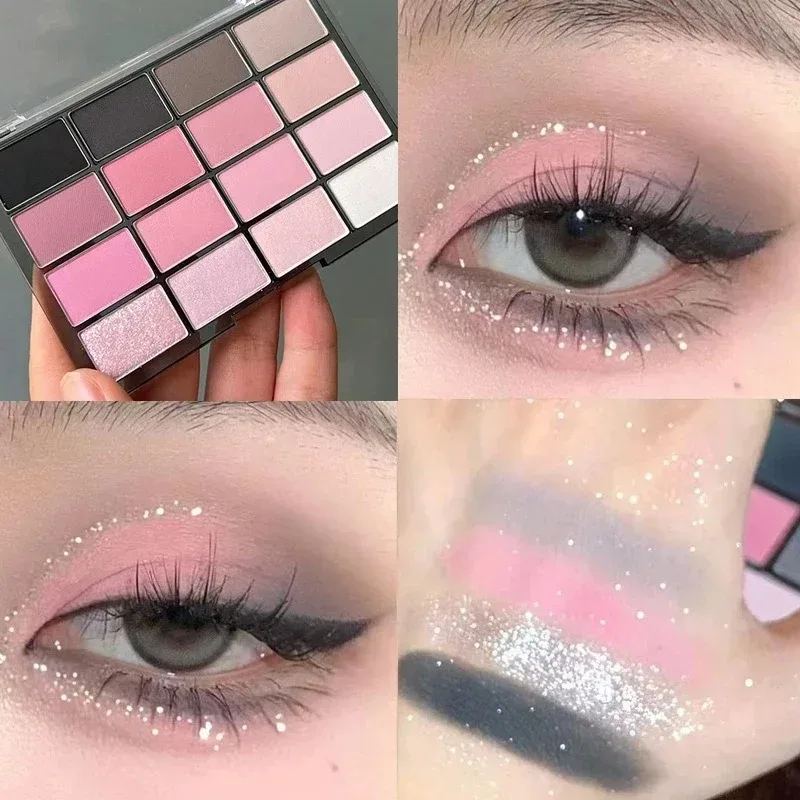 16 Colors Black Pink Eyeshadow Palette Glitter Shimmer Pearlescent Matte Low Saturation Style Long Lasting Eye Shadow Eye Makeup — image 10