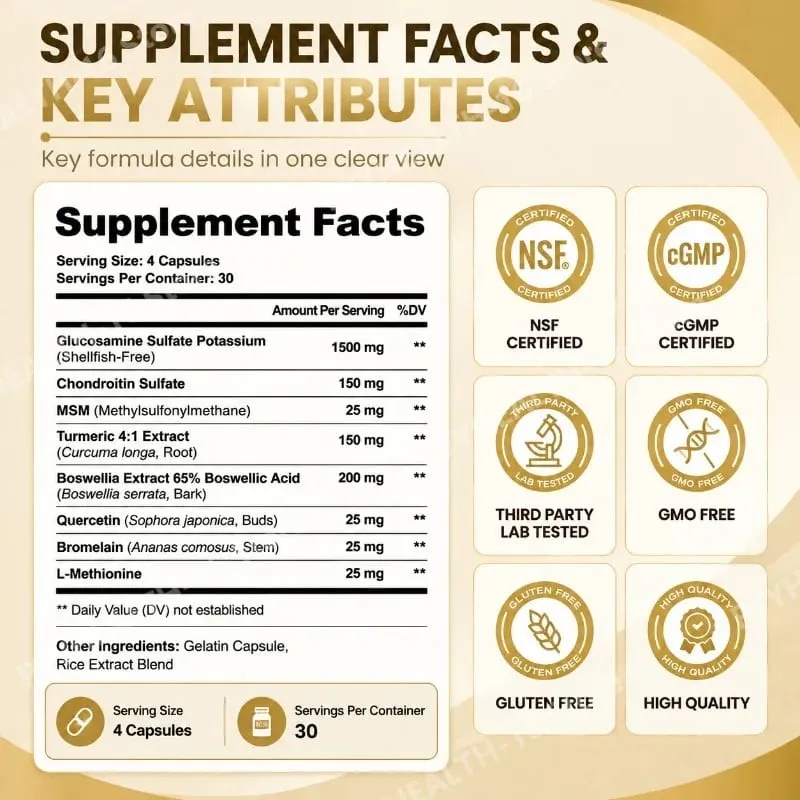 Joint Health Capsules with Glucosamine Sulfate Chondroitin Sulfate MSM Turmeric Boswellia Extract Mobility Support 120 Capsules — image 3