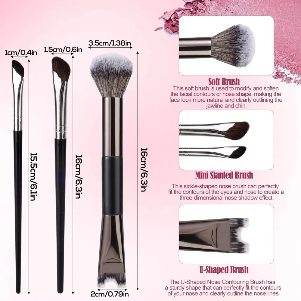 Professional 3/1Pcs Nose Contour Brushes 2 in 1 Makeup Brushes Set Dual Head Powder Blush Eyeshadow Contour Brush Beauty Tools — image 3