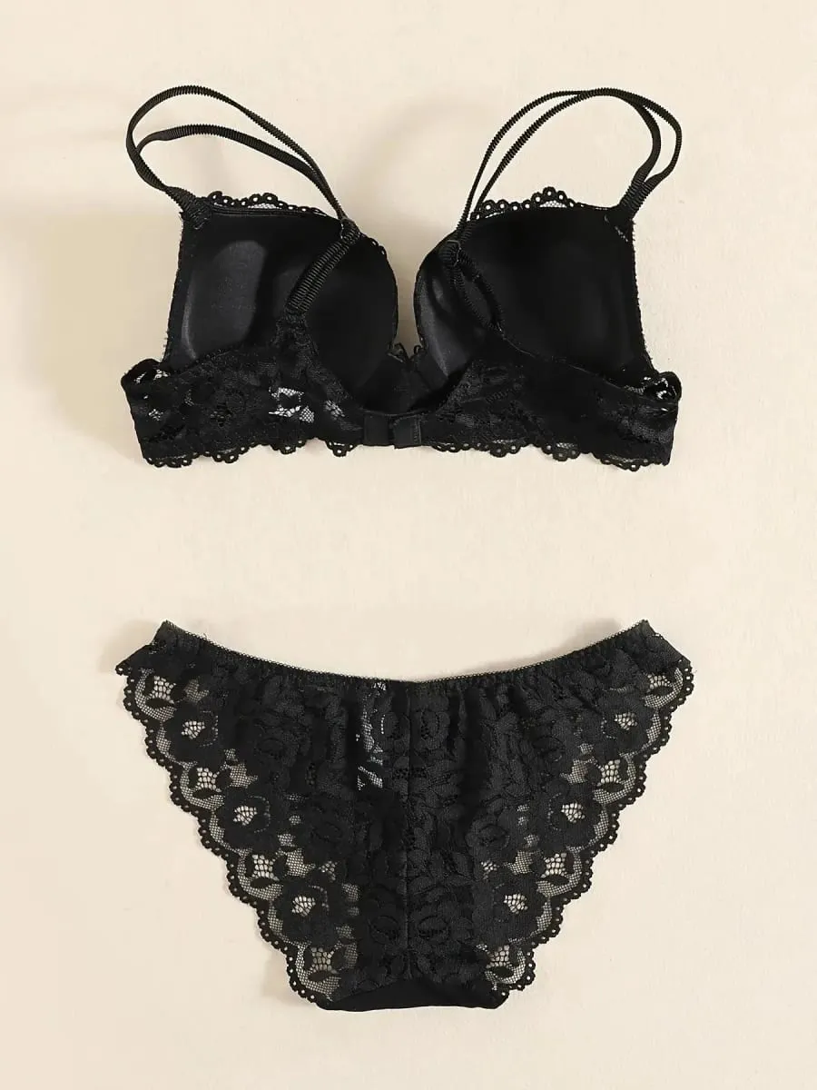 1 Set Elegant Lace Embroidery & Breathable Fabric Lingerie Set: Push-Up Bra Drop Waist Sheer Panty - Ultimate Valentine's Day — image 6
