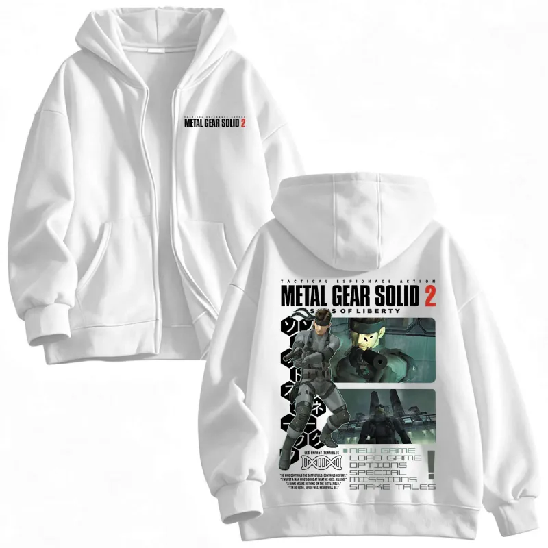 Metal Gear Solid 2 Sons of Liberty MGS2 Solid Snake Game Zipper Hoodies Men Women Fleece Zip Up Hooded Sweatshirts Jackets Coats — image 3