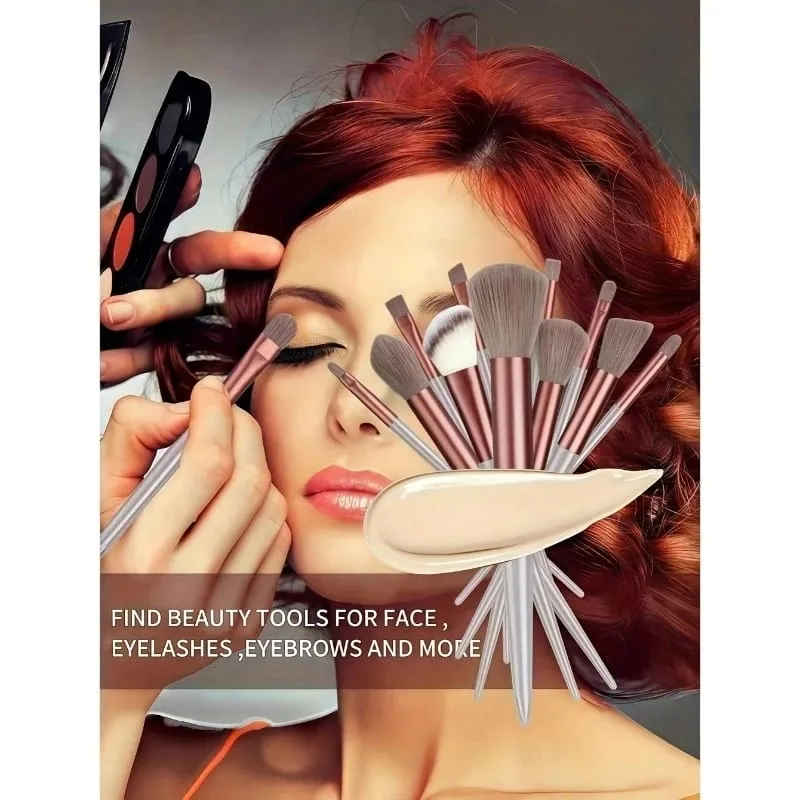 13 Piece Cosmetic Brush Set A Full Set Of Soft Brushes Suitable For Eye Shadow Foundation Make-Up BB Cream And Concealer