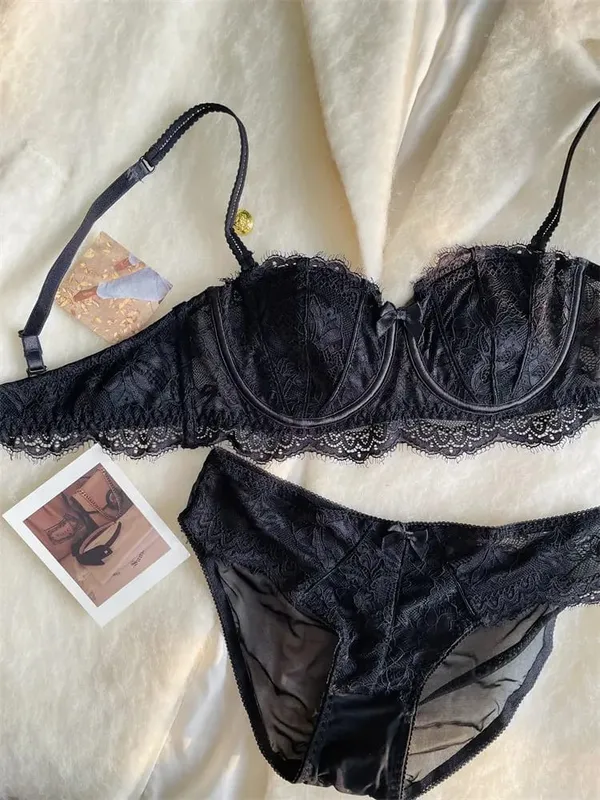 French Half Cup Rabbit Ear Bra Set Hot Sale Strapless Non‑Slip Minimizer Side Support Anti‑Sag 32‑38 Women Lingerie — image 9