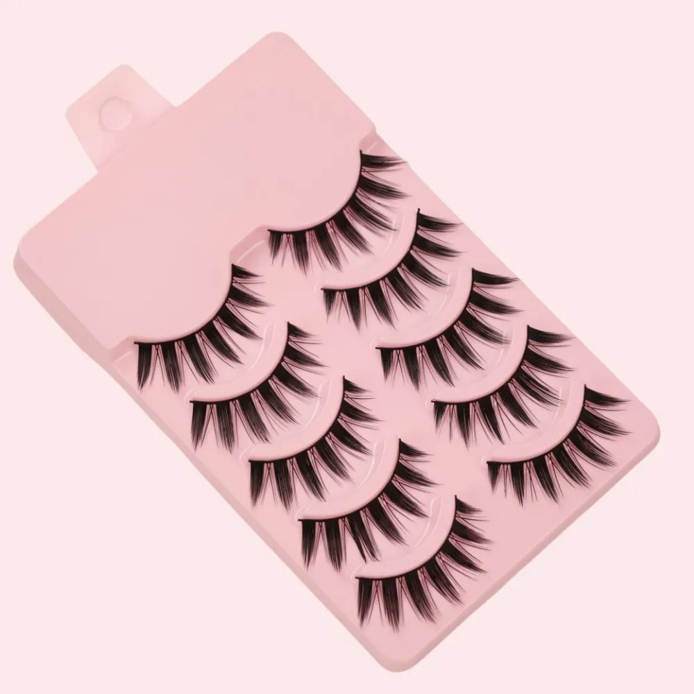 5Pairs Manga Spiky Fairy False Eyelashes Anime Cat Eye Style Wispy Fake Lashes with Soft Band Reusable Eye Makeup Tool for Women — image 3
