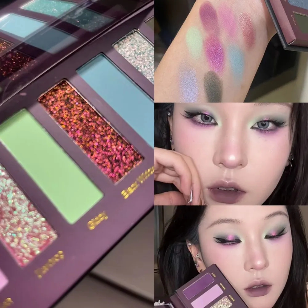 8-Color Smoked Green Eyeshadow Palette Metallic Blue Pearlescent Glitter Eye Shadow Plate Diamond Brightening Highlight Makeup — image 5