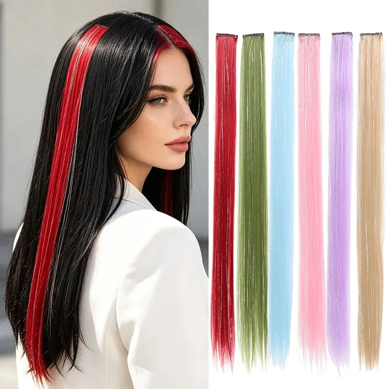 BB Clip in Synthetic Hair Extensions with Laser Silver Threads Colorful Shiny Hair Pieces for Party Daily Use No Damage — image 2