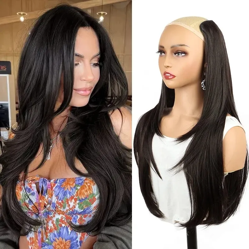 22Inch Synthetic Long Straight V-Shaped Layered Clip-In Hair Extensions for Women Invisible Seamless Hairpiece for Women — image 8