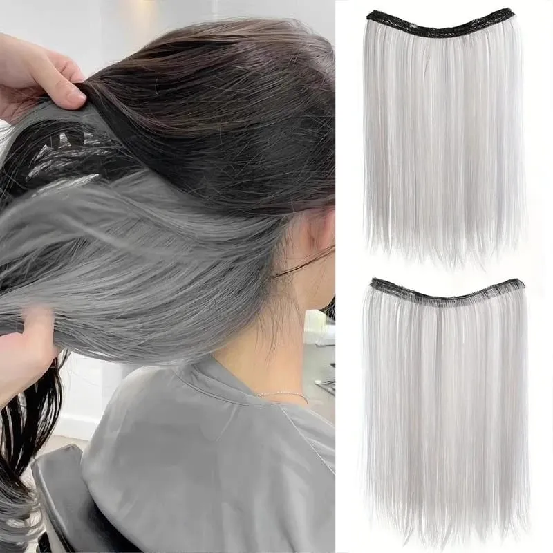 One piece hanging ear dyed synthetic wig piece for women highlighted color hair extensions — image 16