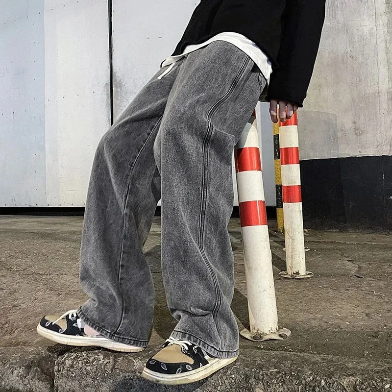 2025 Streetwear Loose Jeans Men Korean Style Fashion Loose Straight Wide Leg Pants Men's New Brand Clothing Black Light Blue — image 10