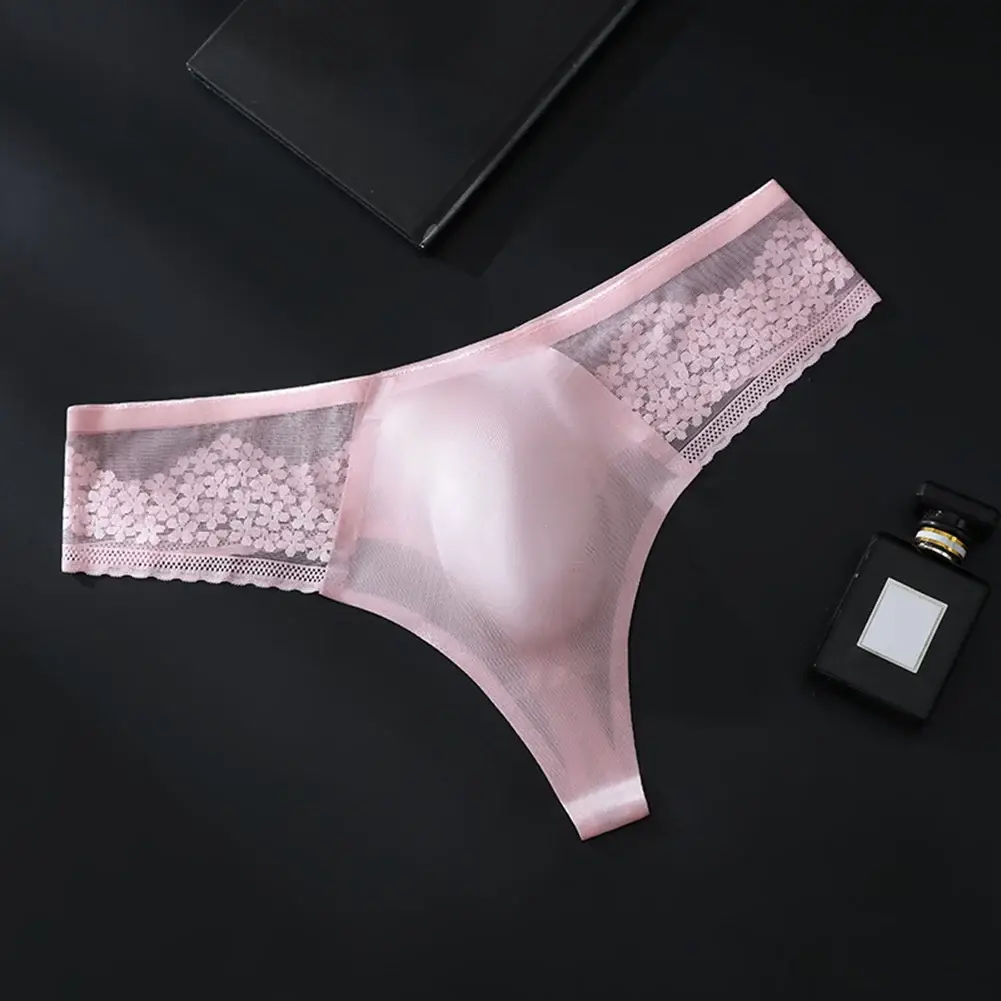 Breathable Men's Lace G-String Underwear Featuring Thin Seamless Ice Silk Fabric with 3D Bulge Pouch and Solid Color Design — image 6