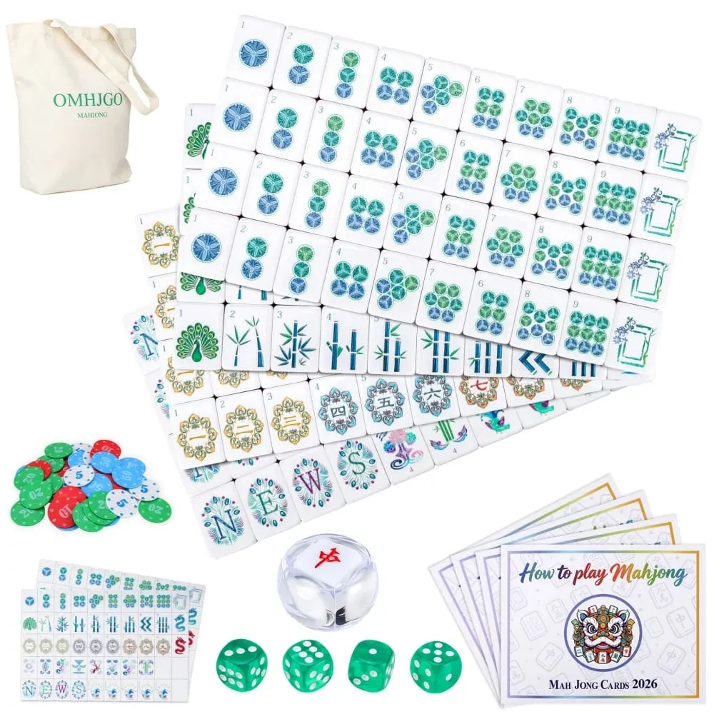 US Stock Lake Blue Luxury Engraved American Mahjong Set 4-Layer Acrylic Mahjong Tiles Travel Mah Jongg Sets for Home Board Games — image 1