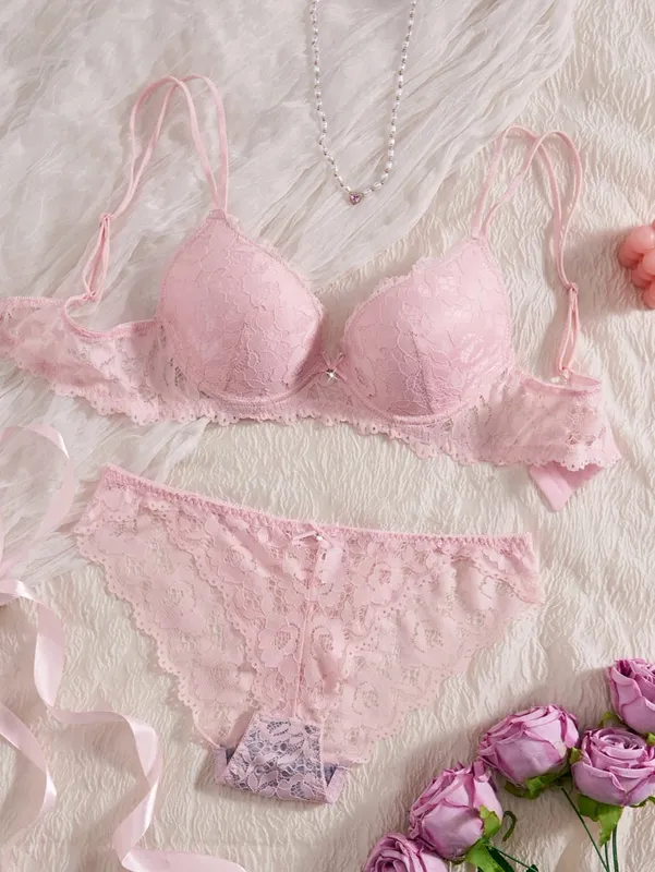 Single of Women's Underwear Set Sexy Floral Lace Push Up Bra Romantic Sheer Panties Comfort Lingerie Set — image 5