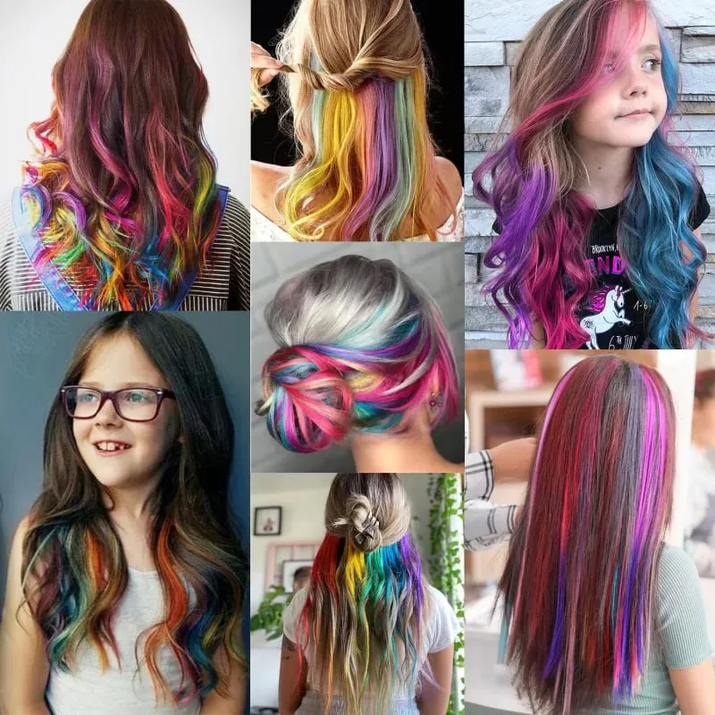 1 5 11 Pcs/lot Clip in Hair Extensions Multi-Colors Highlights Synthetic Hair 22 inch Rainbow Hairpieces for Girls Women 2030 — image 7