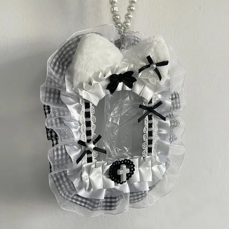 Plush Photocard Protector with Ribbon & Lace - Soft Card Sleeve for Toploader Kpop Anime Idol Display Case Cute DIY Holder for Fans Gift