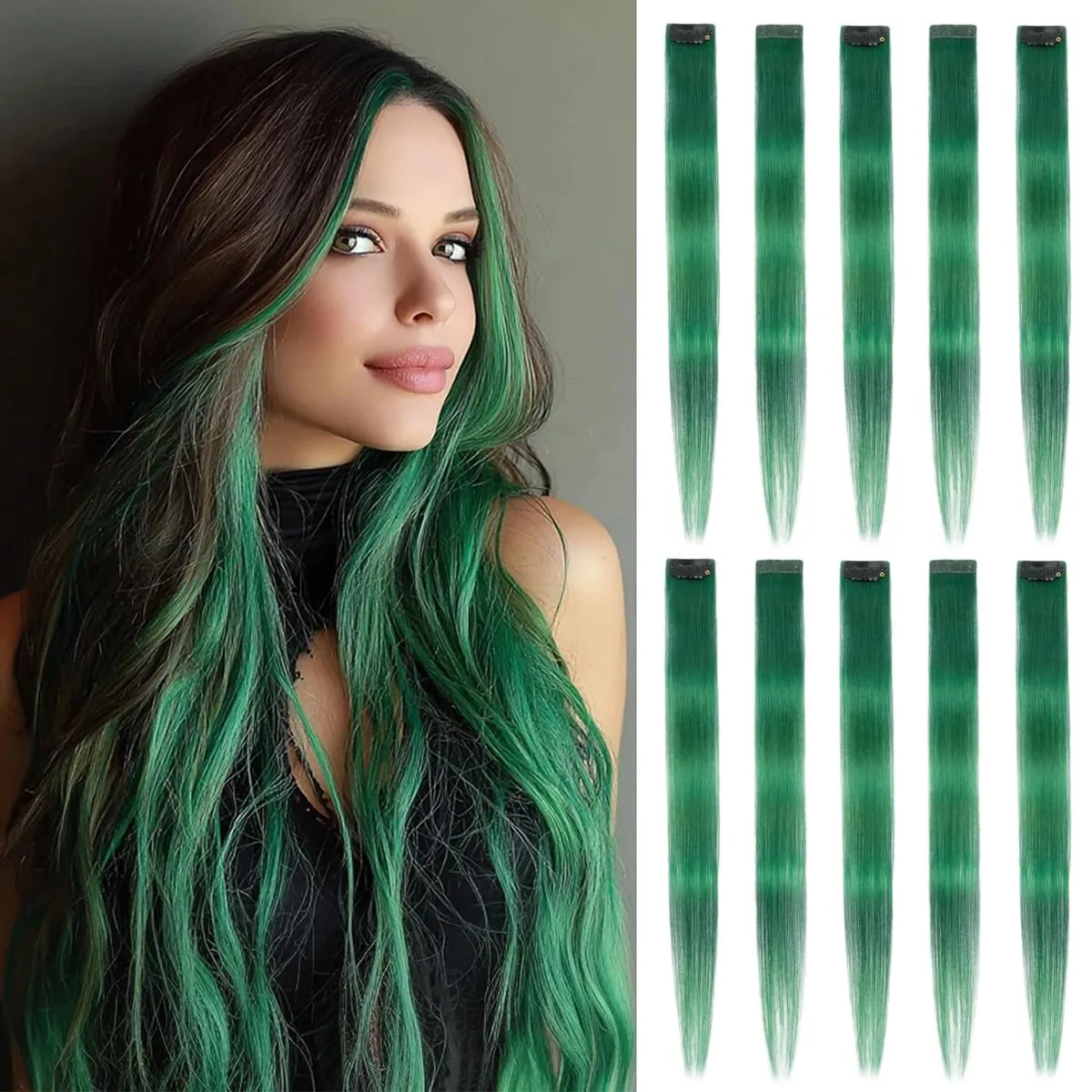 6PCS Colored Purple Hair Extensions Clip in Hair Extensions Straight Human Hairpiece for Halloween Christmas Cosplay 16Inches — image 10