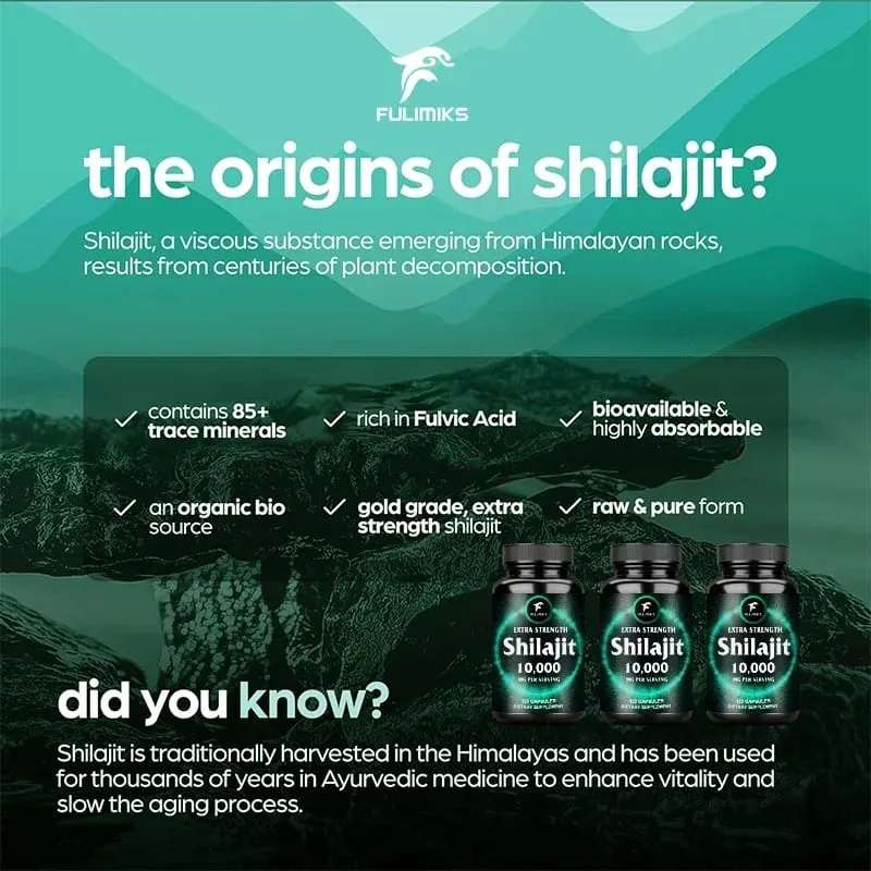 Fulimiks Shilajit 10000mg Caapsules with Pure Himalayan Extract & Fulvic Acid Support Daily Vitality Stamina Overall Health — image 6