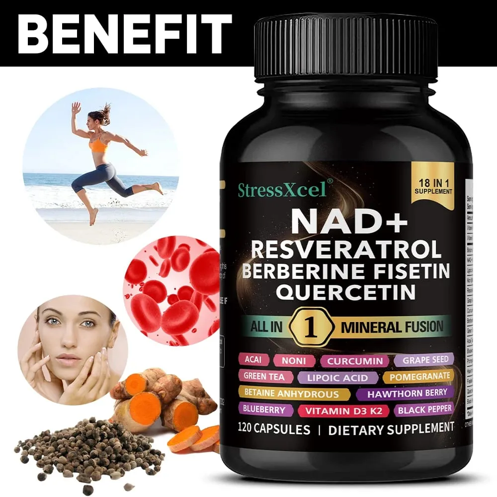NAD+ Supplement with Resveratrol & Quercetin - Boost NAD+ Levels Energy & Anti-Aging Support - Vegan 120 Softgels