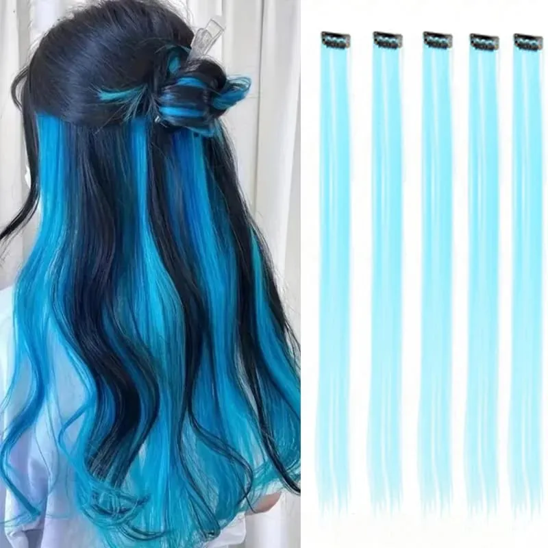 5 Pieces of Colorful Hair Clips 24 Inch Long Straight Fake Hair Clips Combined for Christmas Fashion Wig Pieces — image 8
