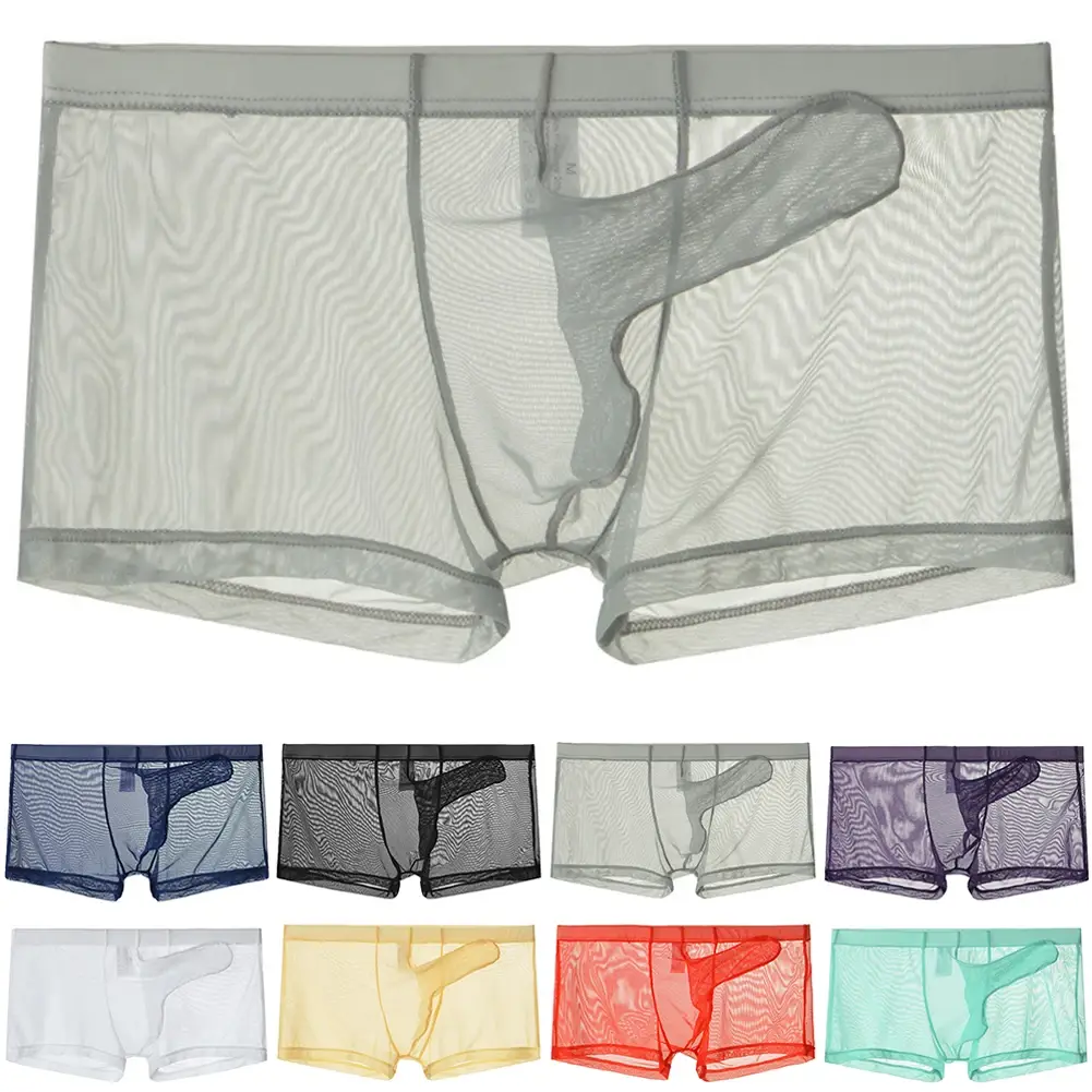 Mga Sexy Men Mesh Transparent Lightweight Underwear See Through Breathable Boxer Briefs Panties Bullet Separation Male Boxer Panty — image 4