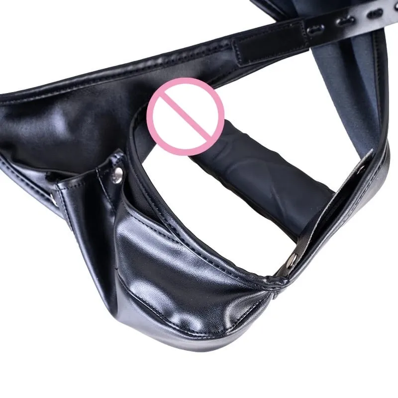 Multi-Functional Leather Chastity Panties with No Vibration Silicone Dildo Anal Accessories for Couple Sensual Play Sex Toys — image 2