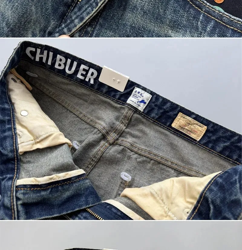 2026 Spring New Arrival Light Blue Straight-Leg Denim Jeans for Men American Retro Washed Blue Denim with Whisker Effect Pants — image 6