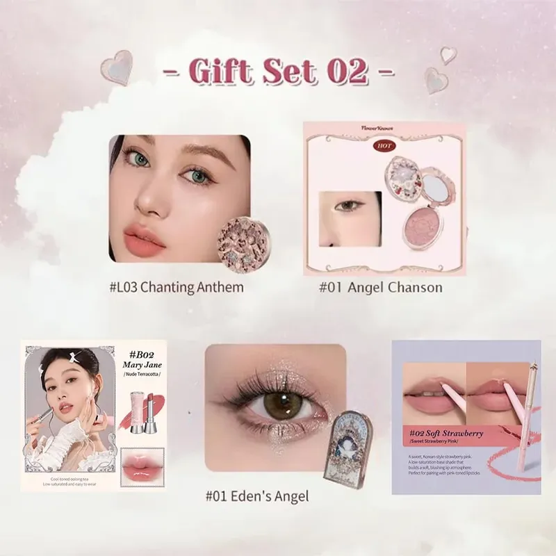 Flower Knows Makeup Kit Fuldt professionelt makeup gavesæt Mermaid Angel Highlight Swan Lipstick 5 dele sæt