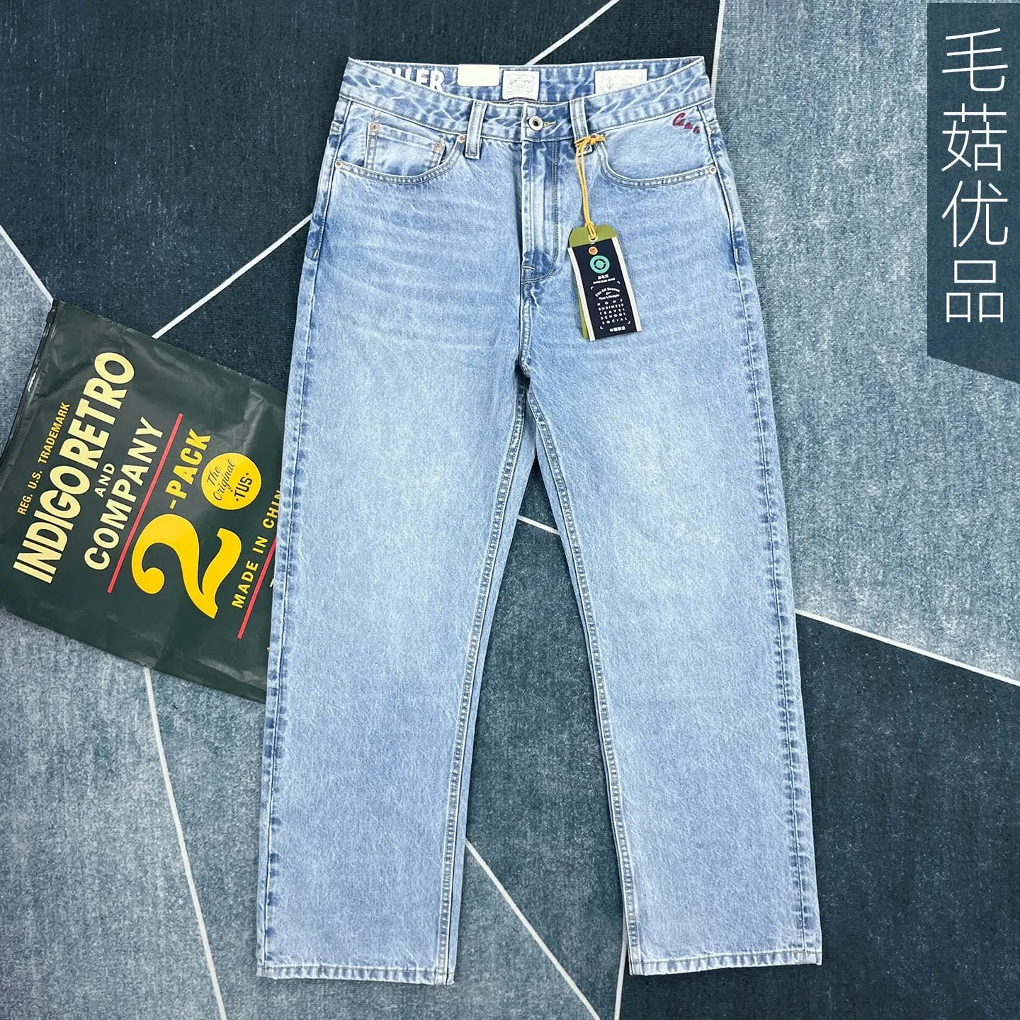 American Retro Casual Loose Straight-Leg Denim Jeans for Men 2026 Spring New 100% Cotton Washed Light Blue Workwear Pants — image 2
