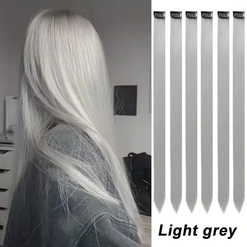 22Inch Synthetic 6pcs Long Straight Hair Extension Colored Rainbow High-Temperature Fiber Hairpiece for Women Daily Party Use