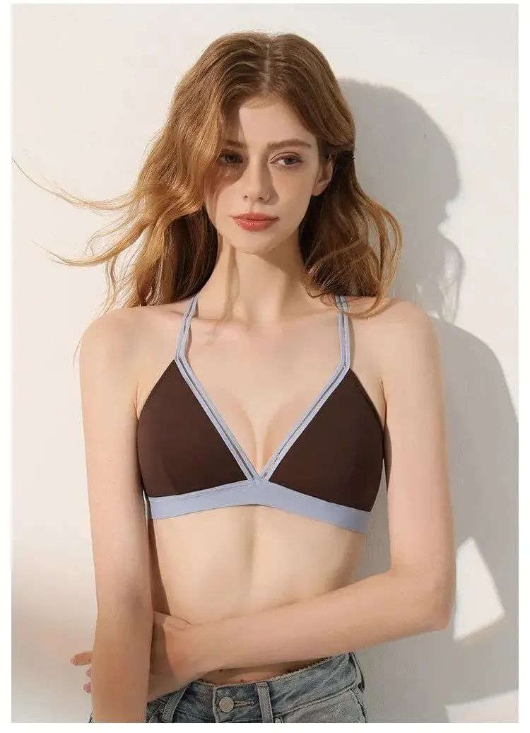 Deep V Triangle Bra for Women Small Bust Slight Gather Thin Strap Beauty Back French Style Seamless Light Soft Lingerie 32-38AB — image 7