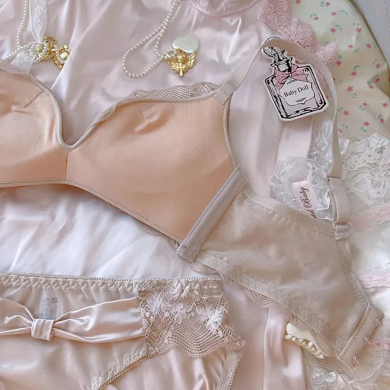 粉紅公主加厚小胸大內褲女聚攏莫代爾乳膠內衣內褲套裝蝴蝶結無鋼圈胸罩套裝 — image 7