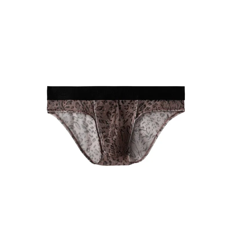 Slip séparé à double pochette pour hommes, culotte d'été en soie glacée, transparente, en maille respirante, imprimé léopard, sous-vêtements de voyage à séchage rapide — image 15