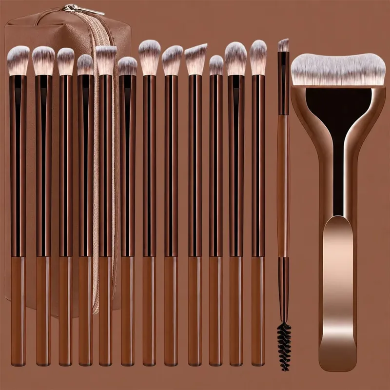14Pcs Professional Makeup Brush Set Soft Synthetic Hair Foundation Powder Blush Eyeshadow Blending Brushes With Storage Bag