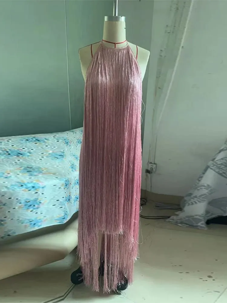 Party Women's Dress Halter Sleeveless Backless Tassel Solid Female Long Holiday Dresses 2026 Summer Fashion Elegant Lady Robe — image 6