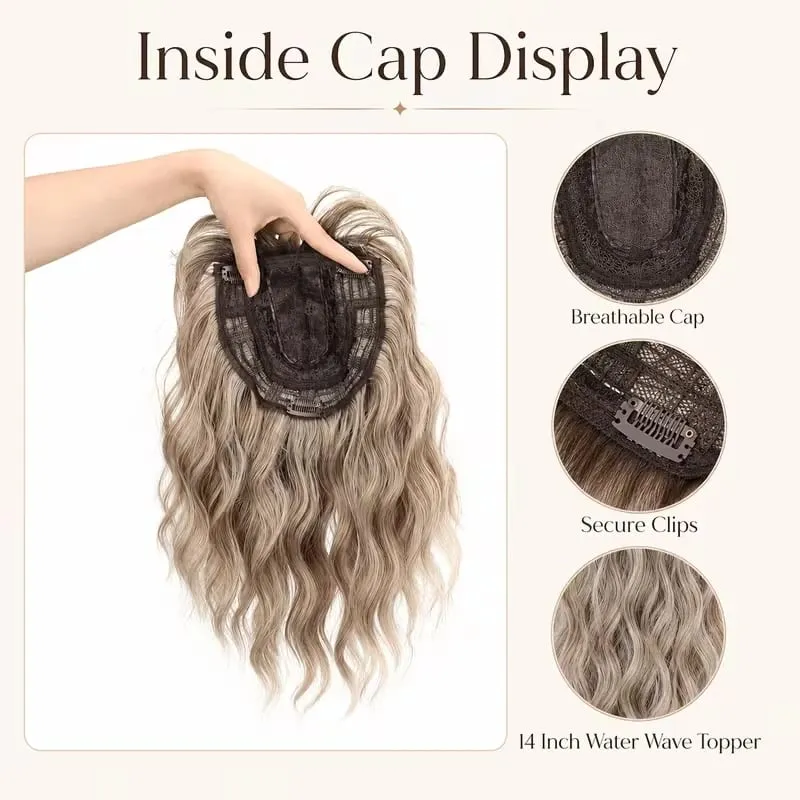 14Inch Synthetic Short Ombre Wavy Curly Topper Hair Extension for Women Clip In Top Hair Replacement Fiber Hair Accessory — image 4