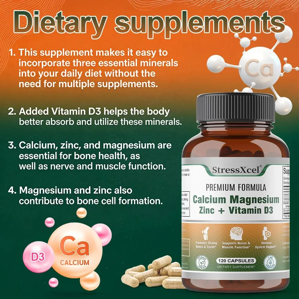Calcium + Magnesium + Zinc + Vitamin D3 Capsules - Supports Bone and Nervous System Health and Improves Mood | Non-GMO — image 6