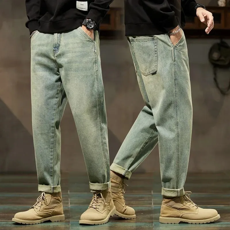 Men's Spring 2026 Loose Harem Pants Denim Retro Solid Comfortable Harajuku Straight Jeans Simple Fashion Versatile Cargo Trouser — image 1
