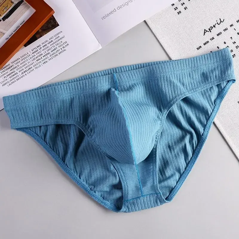 남자의 섹시한 브리프 립 코튼 통기성 편안한 땀 흡수 스포츠 속옷 청소년 낮은 허리 U 볼록한 주머니 언더 팬츠 — image 7