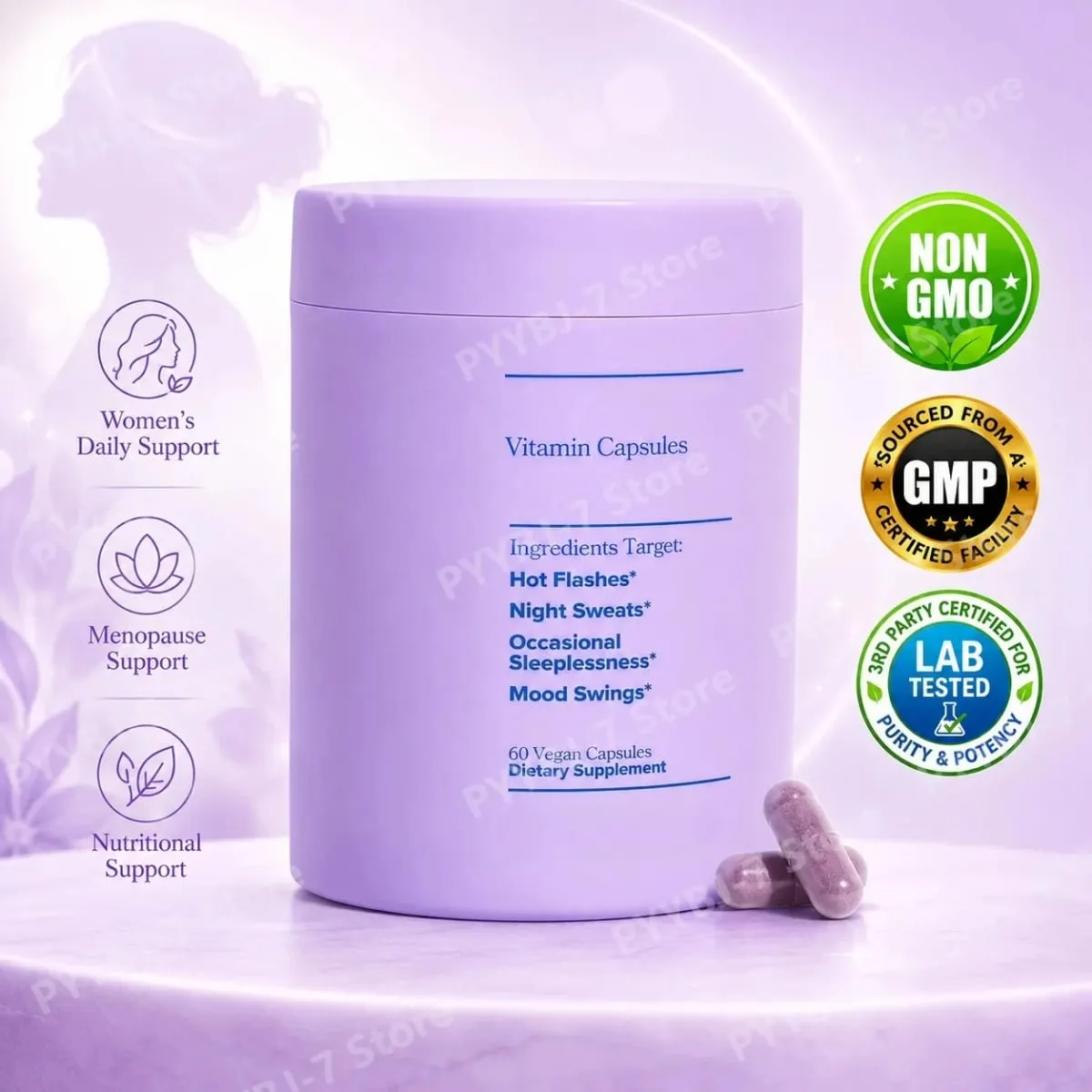Women Complex Vitamins with Vitamin D3 B6 Menopause Use Helps Relieve Night Sweats Mood Swings Health Food Supplement 60 Pieces — image 2