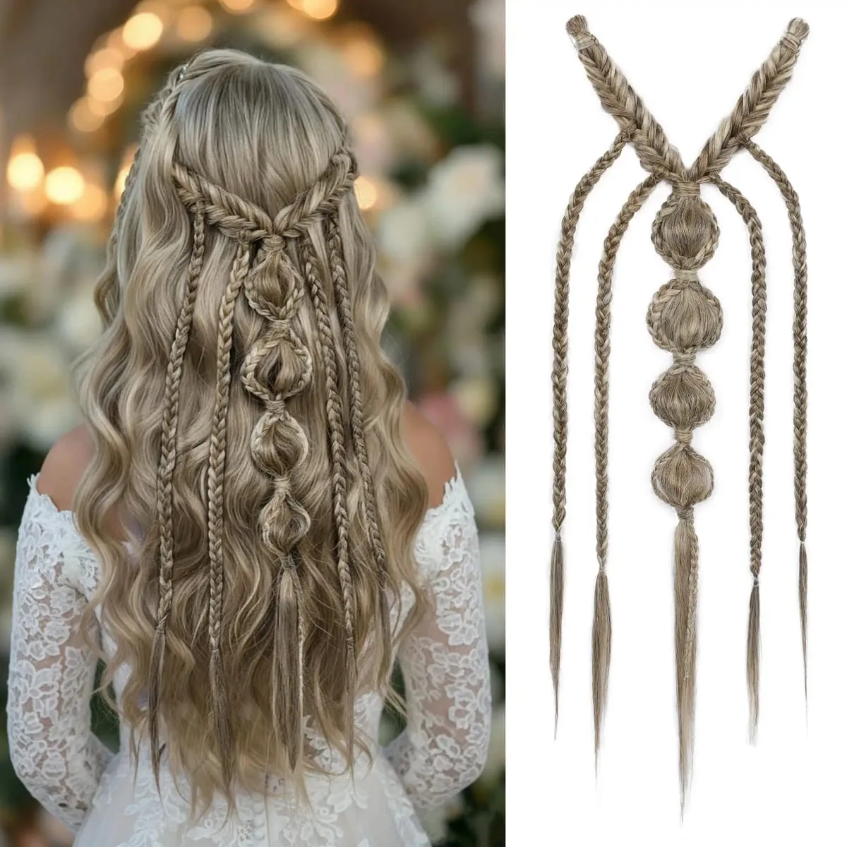 Synthetic Clip in Braid Hair Extensions - Boho Festival Princess Braid Hair Extension Fairy Cosplay Wedding Hairpiece for Women
