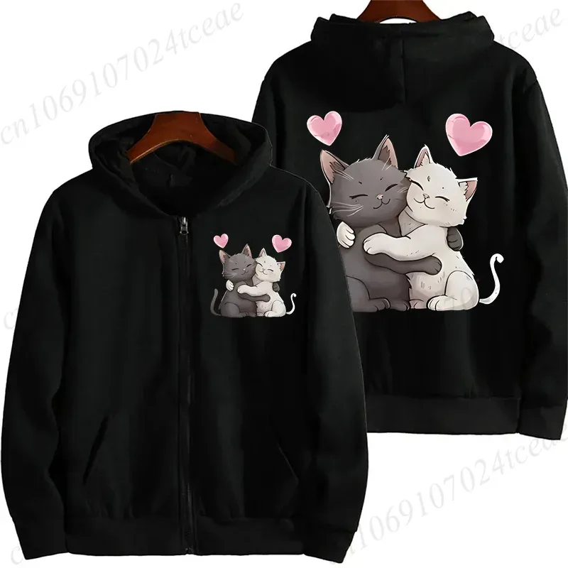 Zip‑Up Hoodie Funny Climbing Cats Graphic Print Long Sleeve Hooded Sweatshirt Front & Back Printed Casual Loose Jacket Outerwear — image 7