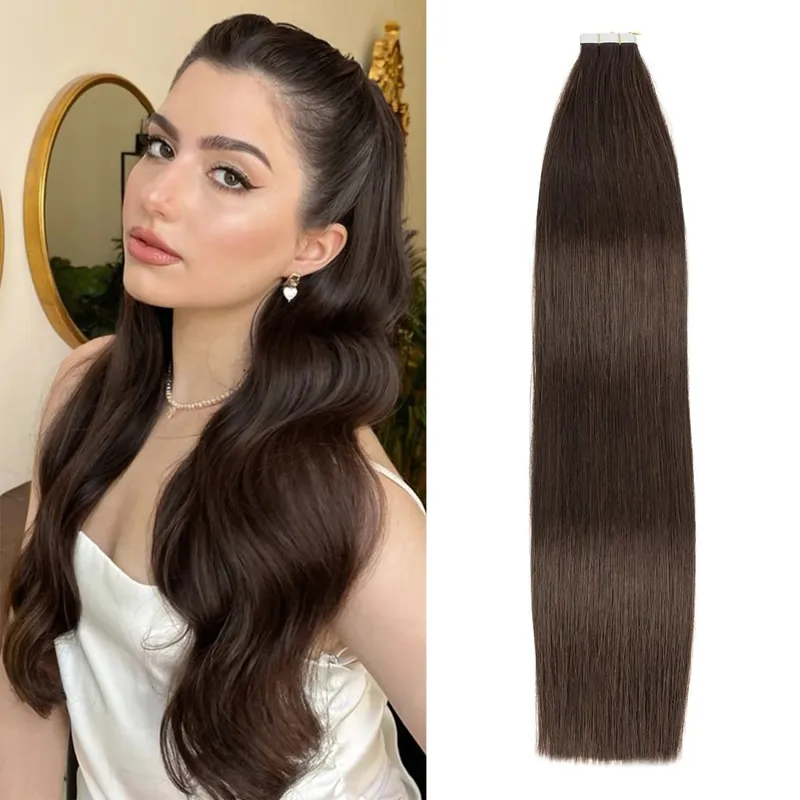 Tape in Hair Extensions Human Hair Silky Straight Tape ins Human Hair Extensions 20 Pcs/Pack Real Human Hair Tape in Extensions