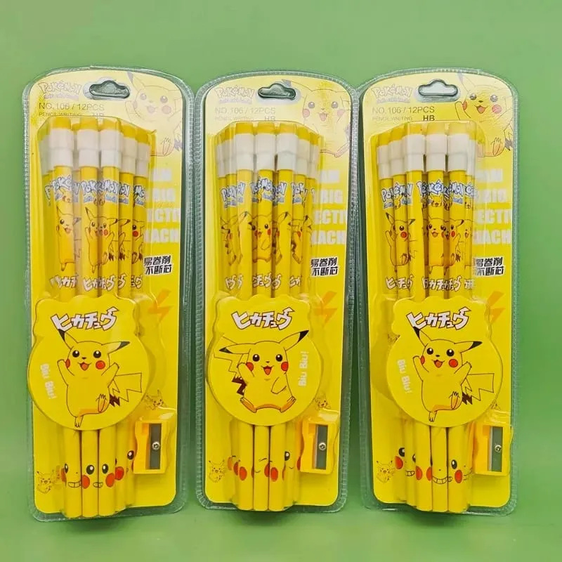 12pcs pokemon pencil with Eraser Pencil Sharpener cute pikachu Anime Figure School Supplies Office Stationery Kawaii Tools Gifts — image 5