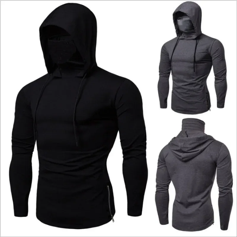 2026 Men's Spring Autumn Gym Thin Hoodie with Mask Casual Splice Large Mask Hooded Sweatshirt for Cycling Motorcycle And Fitness — image 4