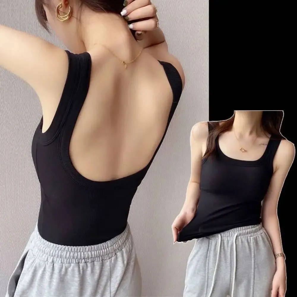Fashion Solid Color Bodycon Top Sleeveless with Chest Pad Camisole Clubwear Backless Tank Top for Women — image 2