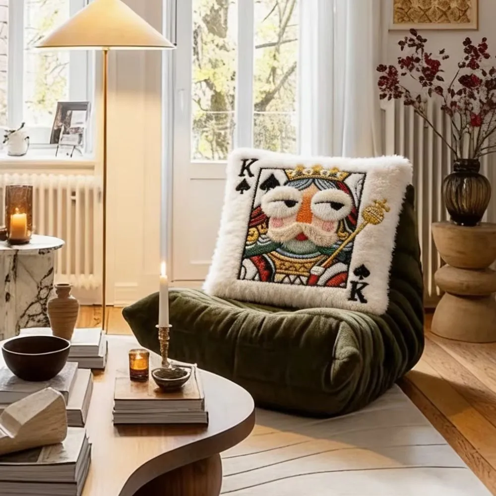 Patchwork Style Poker Card Cushion 3D Big Eyes Card Game Theme Plush Cushion High-Value Design Patchwork Pillow Gift Giving
