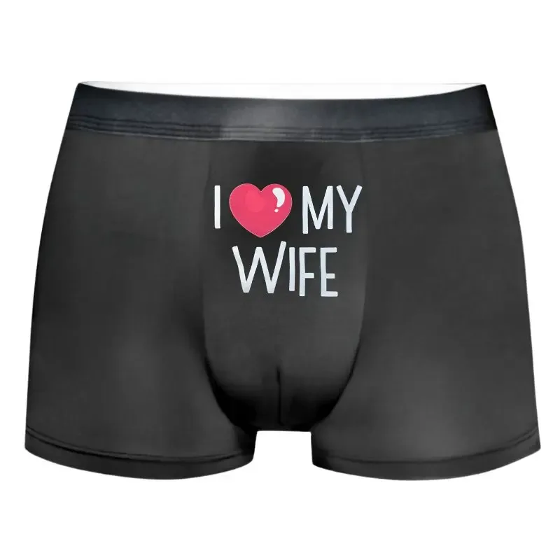 Men's "I LOVE MY WIFE" Romantic Boxer Briefs Soft Stretch Comfortable Daily Underwear,Husband Gift Casual Boxer Hombre Men